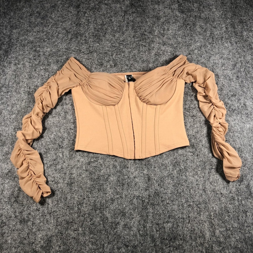 Windsor Ruched‎ Corset Top Women's Size Small Beige Off-Shoulder Mesh Ruched